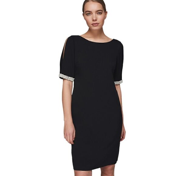 Karl Lagerfeld Black Sheath Open Sleeve Pearl Detail Dress - Picture 3 of 11